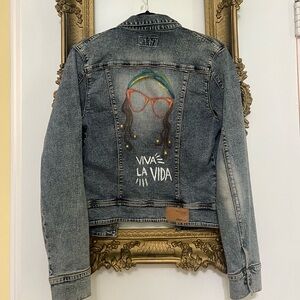 FST Jeans Hand Painted Denin Jacket Viva La Vida Hippie Large
